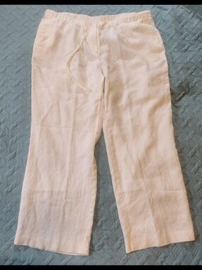 Rafaella Cream Linen Elastic Waist Pants